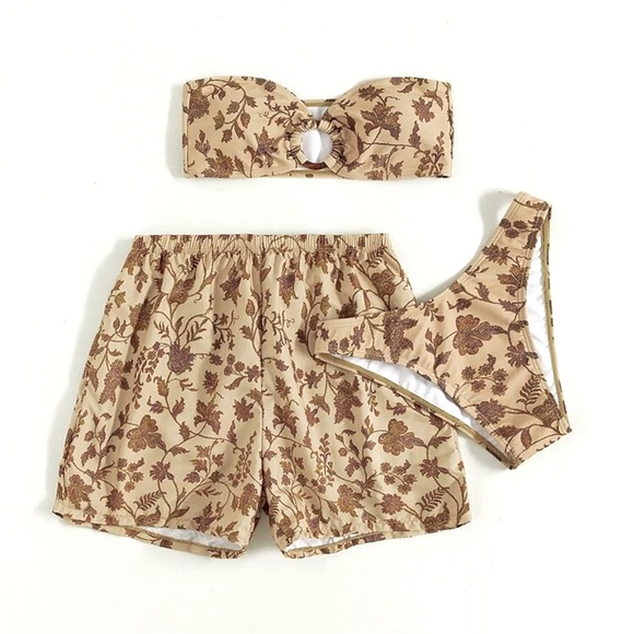 🛒 3/$15 - Bandeau High Leg Bikini and Shorts Set - Picture 1 of 7